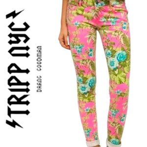 Tripp NYC Women's Pink Floral Skinny Jeans